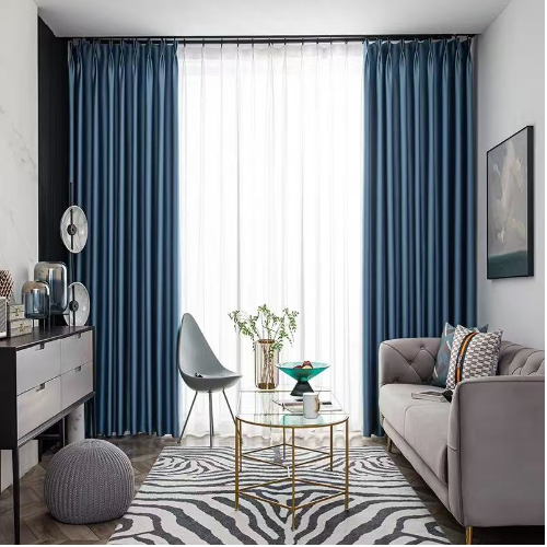 Plain Blue L Curtain 2pcs 165x214cm/pc