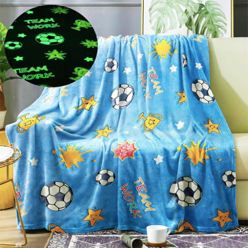 Glow Soccer Ball Blue Blanket Single