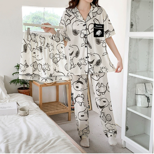 Pajama Set 3pcs White Peanuts 100% Cotton
